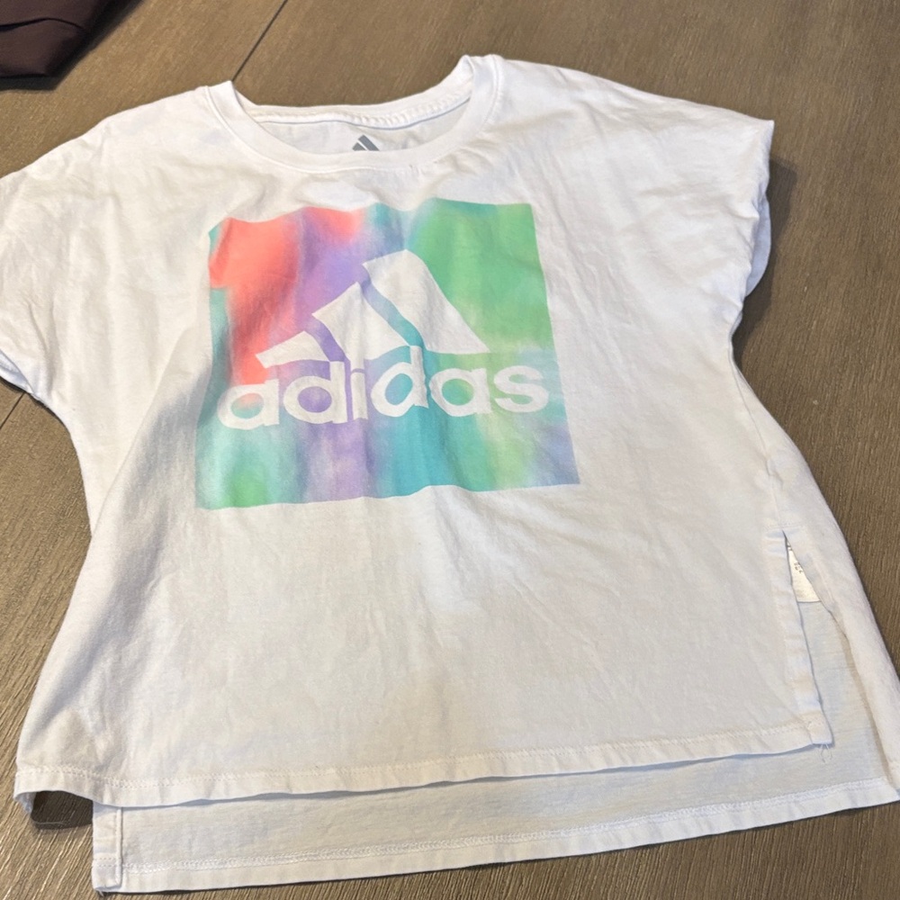 Adidas Kids Tee with Colorful Logo on White